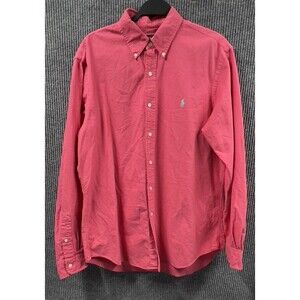 VTG Ralph Lauren Shirt Mens‎ Large Red White Pony Logo Button Down Long Sleeve